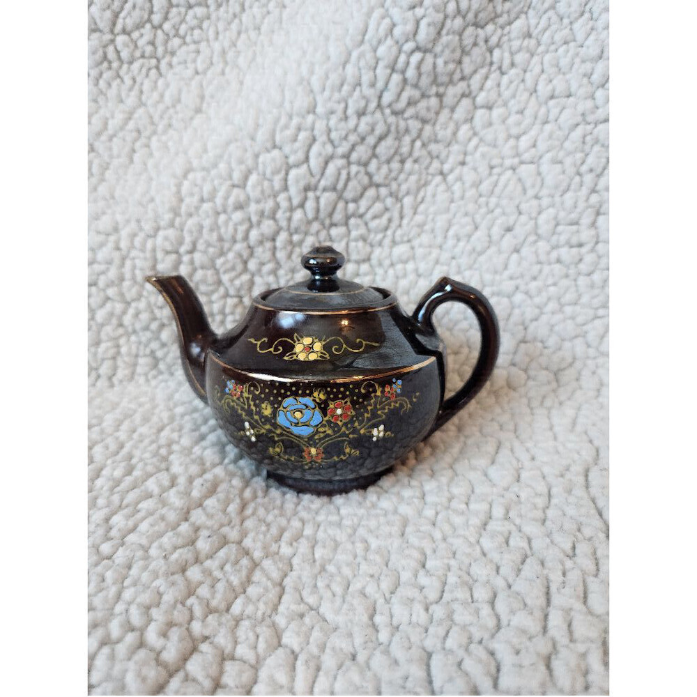 Vintage70's Oriental Japanese floral chocolatemocha mousse brown goldtri…
